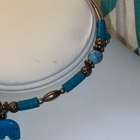 Sterling Silver Turquoise Bear Fetish Choker Necklace - Picture 4 of 8